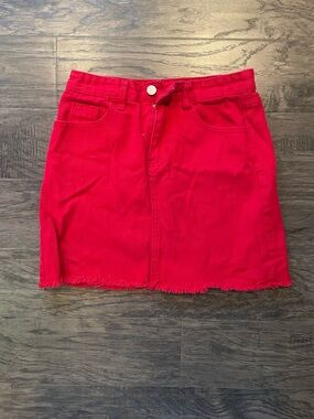 Red Frayed Hem Denim Button Mini Skirt - Womens Size Small